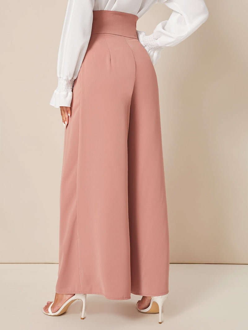  Zipper Fly Fold Pleated Palazzo Pants