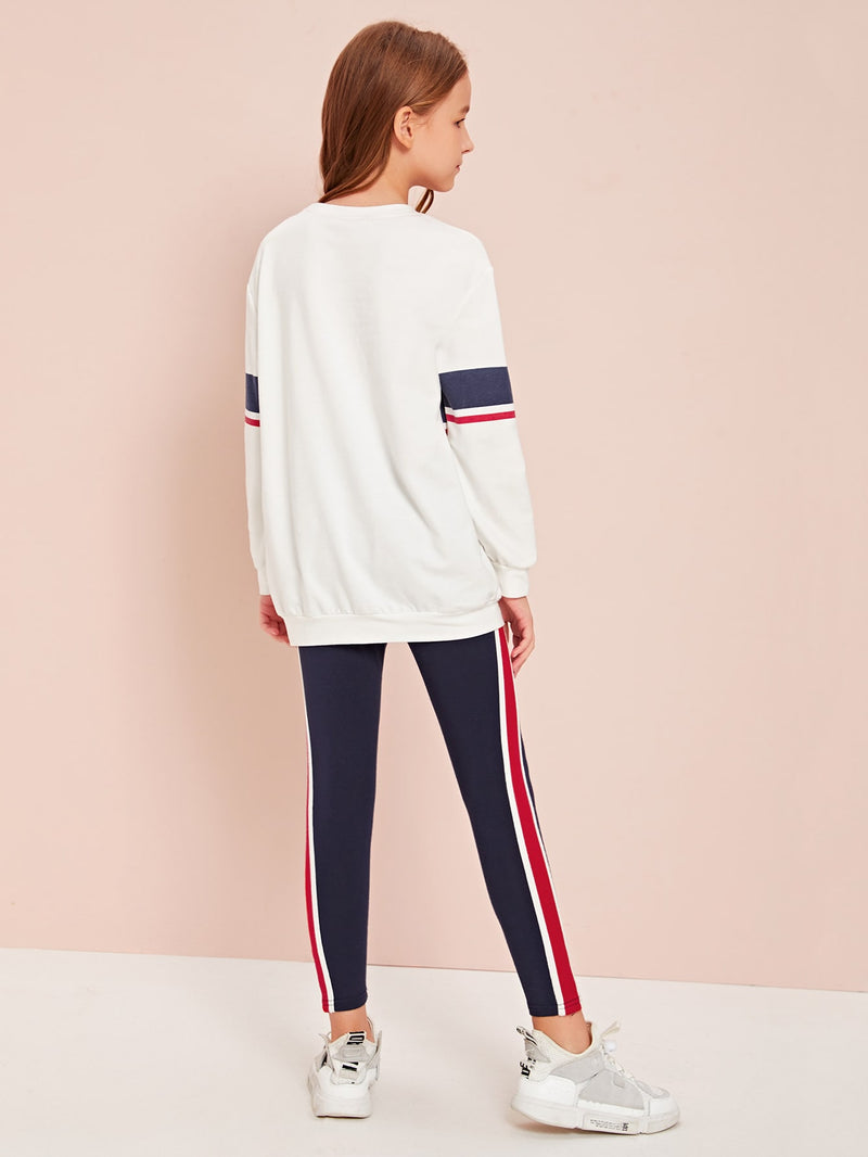Graphic Pullover & Side Striped Leggings Set