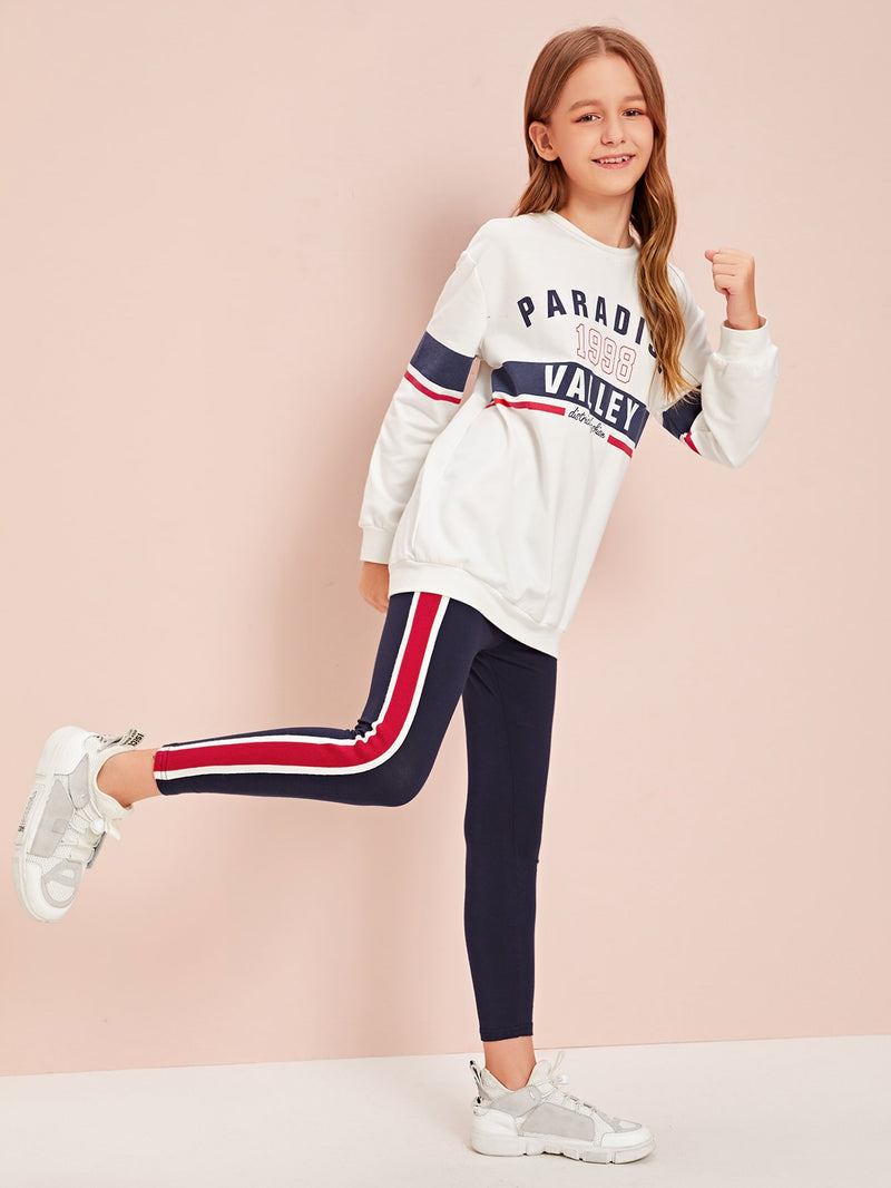 Graphic Pullover & Side Striped Leggings Set