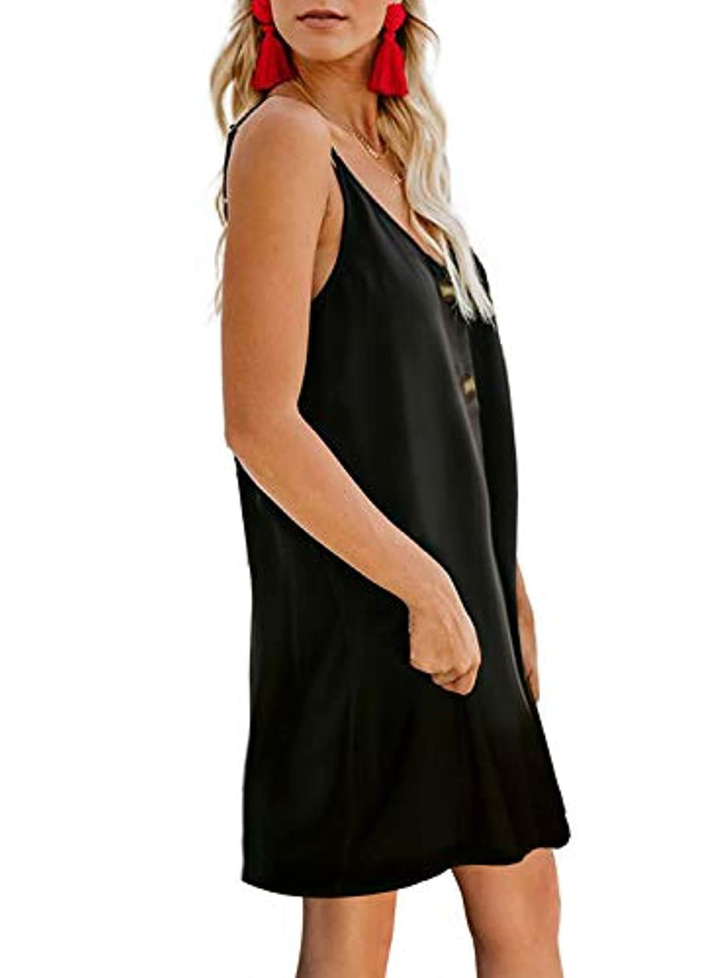 Spaghetti Strap Button Down V Neck Sleeveless Casual Mini Dress