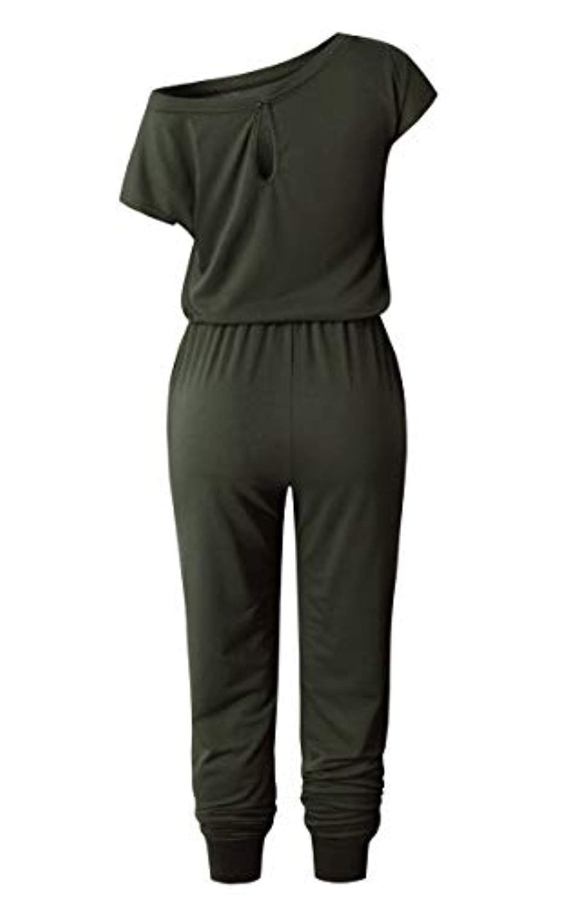 Women's Jumpsuits - Off Shoulder Short Sleeve Elastic Waist Romper  with Pockets
