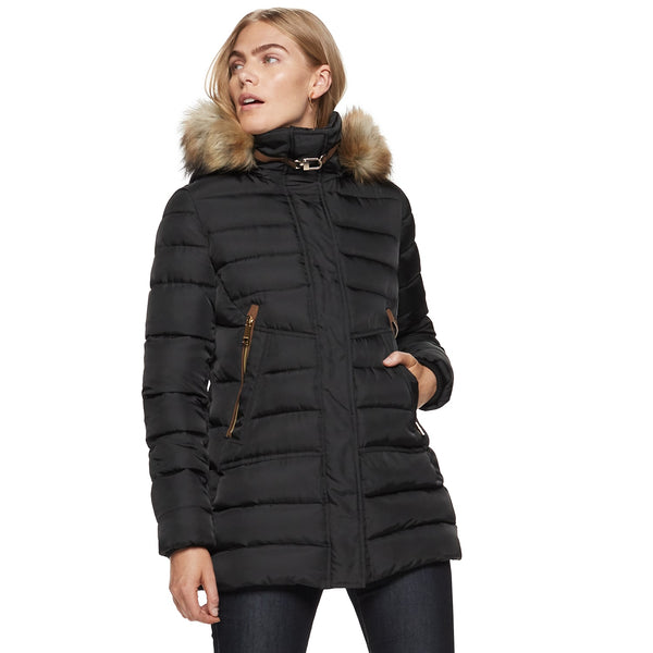 Women's Nine West Removable Faux-Fur Quilted Puffer Coat