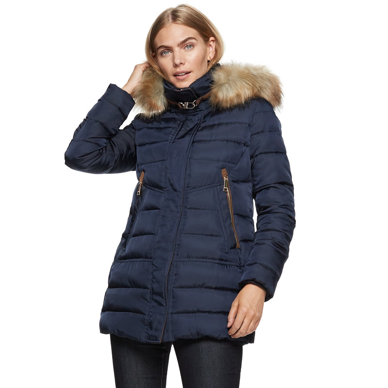 Women's Nine West Removable Faux-Fur Quilted Puffer Coat