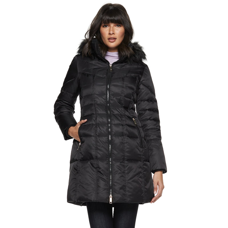 Women's Nine West Faux-Fur Trim Quilted Parka Coat