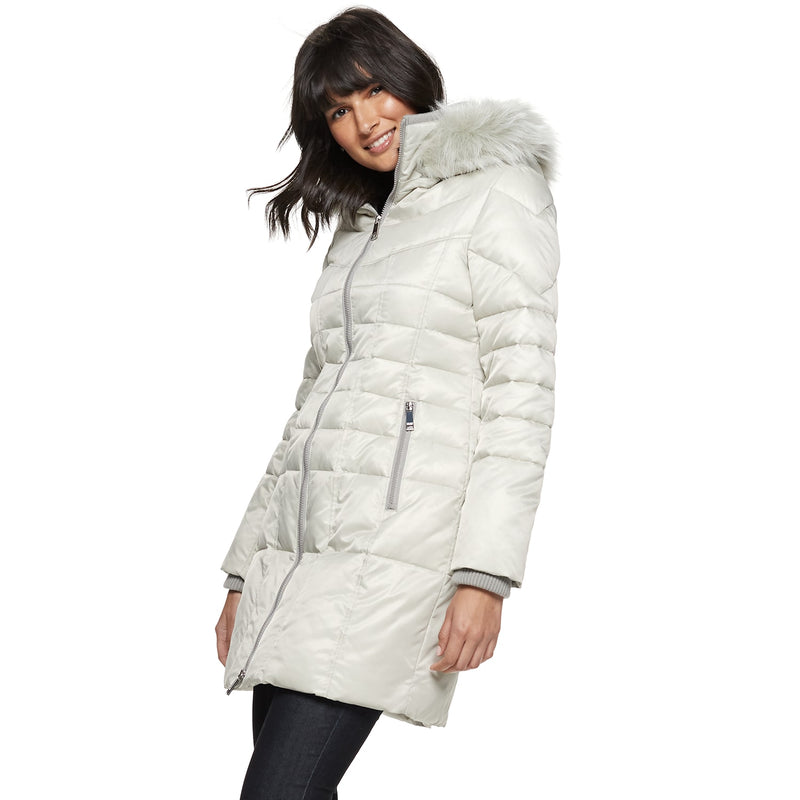 Women's Nine West Faux-Fur Trim Quilted Parka Coat