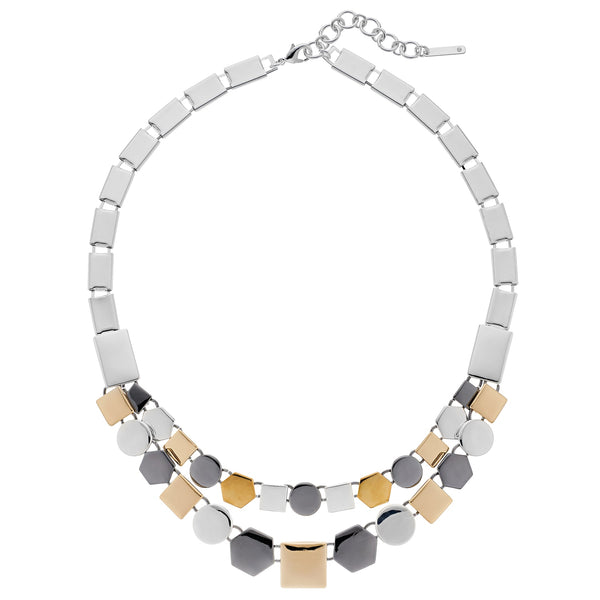 Nine West Tri Tone Geometric Collar Necklace