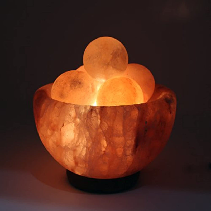Natural Himalayan Rock Sea Salt Lamp Bowl with 6 Heated Salt Massage Balls