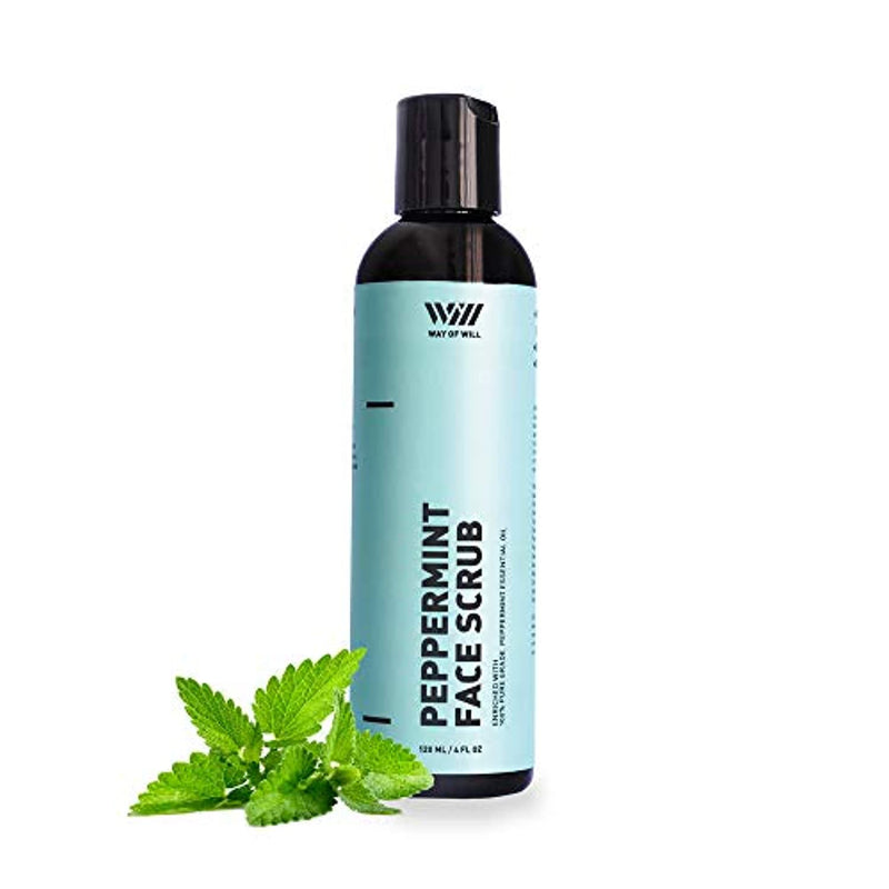 Peppermint Face Scrub, Face Exfoliator with Peppermint Oil and Jojoba Beads,
