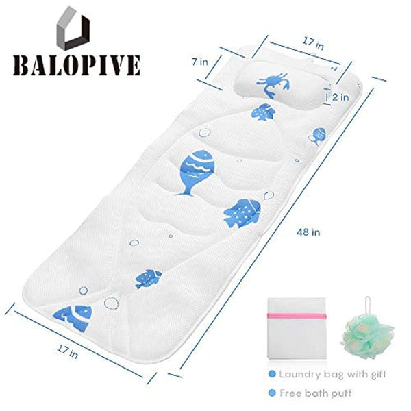 Full Body Bath Pillow For Tub - Luxury Bathbed With 5D Air Mesh Technology – Non-Slip Suction Cups - 48" x 17"