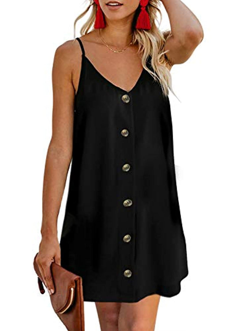 Spaghetti Strap Button Down V Neck Sleeveless Casual Mini Dress