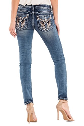 Miss Me Women's Mid-Rise Skinny Jeans with Wing Back Pockets
