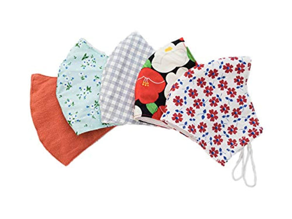 Stylish Cotton Face Mask with Filter Pocket, Handmade Floral Plaid design facemasks for women, washable reusable 3 layers, Ready to SHIP, Pack of 5