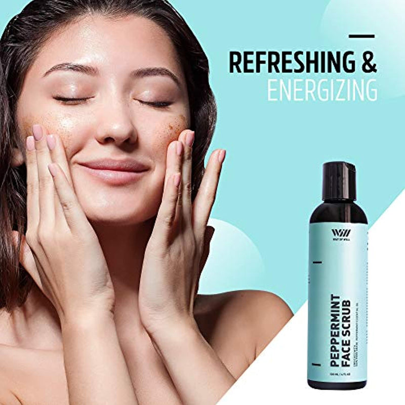Peppermint Face Scrub, Face Exfoliator with Peppermint Oil and Jojoba Beads,