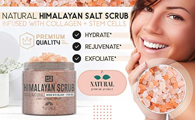 Himalayan Salt Scrub Infused with Collagen and Stem Cell Natural Exfoliating Body Souffle Face for Acne Cellulite Dead Skin Scars Wrinkles Cleansing Exfoliator