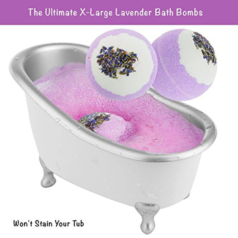 Relaxing at Home Spa Kit Scented with Lavender and Jasmine - Includes Large Bath Bombs, Salts, Shower Gel, Body Butter Lotion, Bath Oil, Bubble Bath, Loofah and More