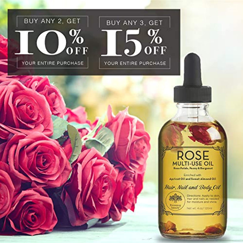 Rose Multi-Use Oil for Face, Body and Hair - Organic Blend of Apricot, Vitamin E and Sweet Almond Oil Moisturizer for Dry Skin