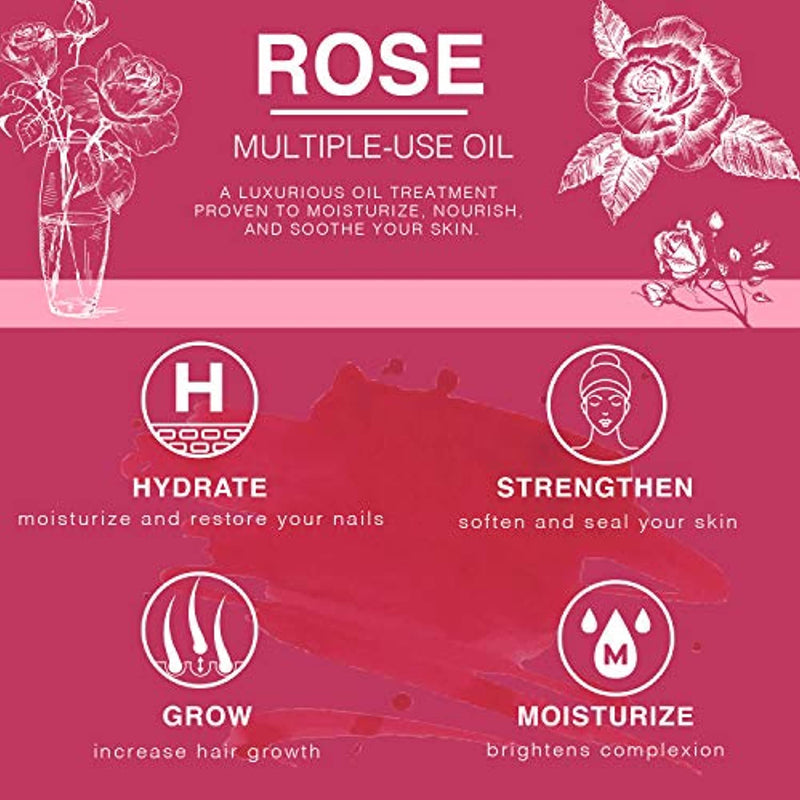 Rose Multi-Use Oil for Face, Body and Hair - Organic Blend of Apricot, Vitamin E and Sweet Almond Oil Moisturizer for Dry Skin