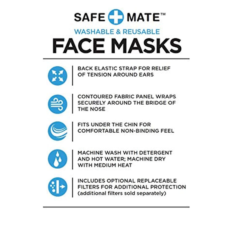 Safe+Mate x Case-Mate - Cloth Face Mask - Washable & Reusable - Adult S/M - Cotton - with Filter - 3 Pack - Black/Navy/Gray