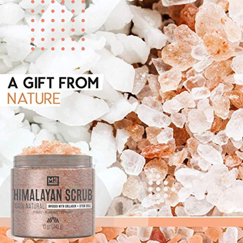 Himalayan Salt Scrub Infused with Collagen and Stem Cell Natural Exfoliating Body Souffle Face for Acne Cellulite Dead Skin Scars Wrinkles Cleansing Exfoliator