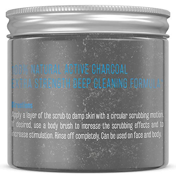 Charcoal Scrub Infused with Collagen and Stem Cell All Natural Exfoliating Body and Face Polish for Acne Cellulite Dead Skin Scars Wrinkles Cleansing Exfoliator