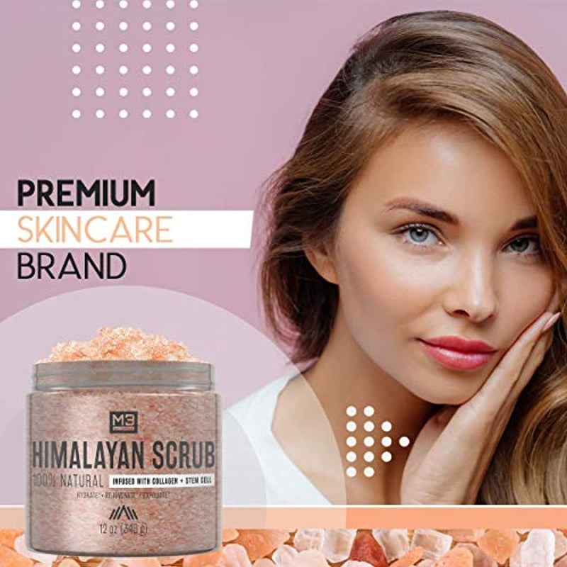 Himalayan Salt Scrub Infused with Collagen and Stem Cell Natural Exfoliating Body Souffle Face for Acne Cellulite Dead Skin Scars Wrinkles Cleansing Exfoliator