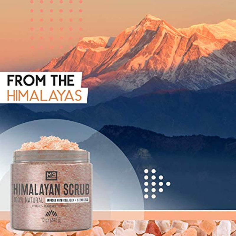 Himalayan Salt Scrub Infused with Collagen and Stem Cell Natural Exfoliating Body Souffle Face for Acne Cellulite Dead Skin Scars Wrinkles Cleansing Exfoliator