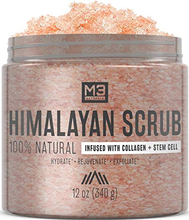 Himalayan Salt Scrub Infused with Collagen and Stem Cell Natural Exfoliating Body Souffle Face for Acne Cellulite Dead Skin Scars Wrinkles Cleansing Exfoliator