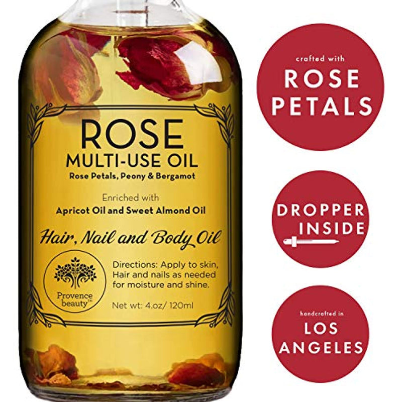 Rose Multi-Use Oil for Face, Body and Hair - Organic Blend of Apricot, Vitamin E and Sweet Almond Oil Moisturizer for Dry Skin