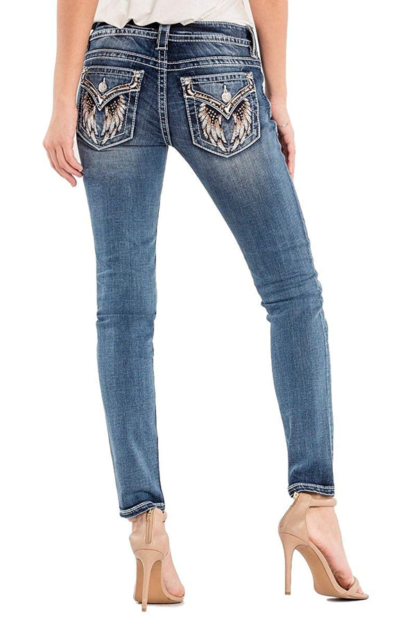 Miss Me Women's Mid-Rise Skinny Jeans with Wing Back Pockets