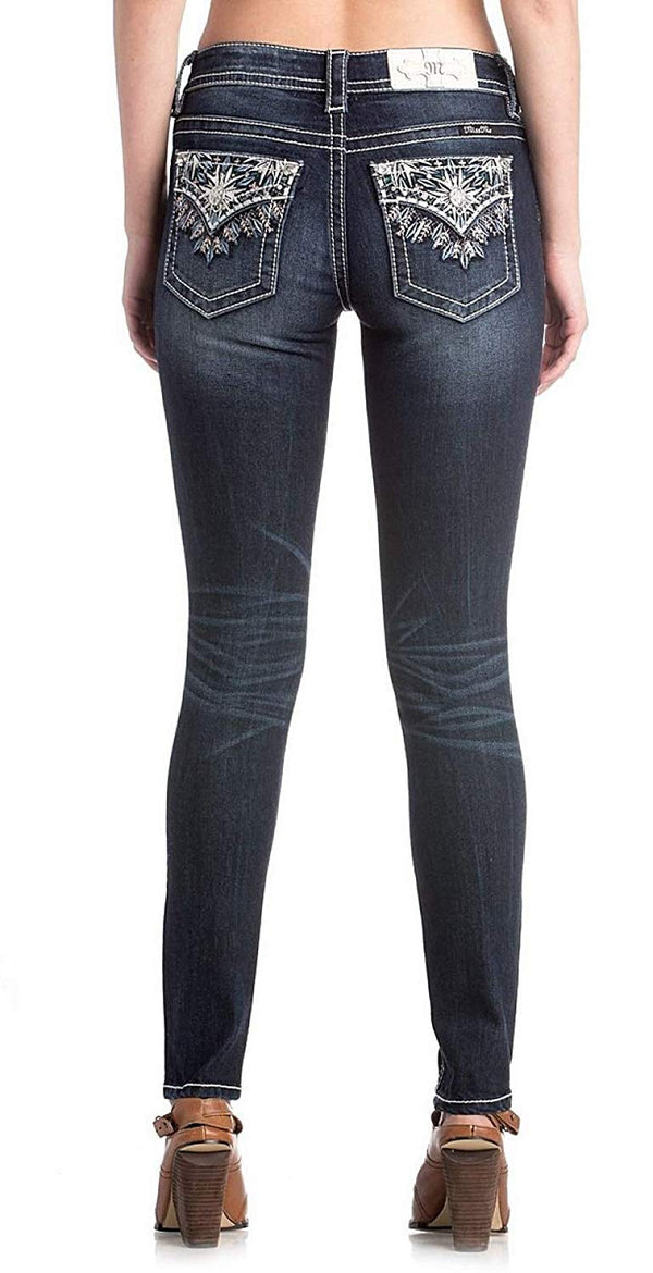 Miss Me Women's Metallic Blue Snowflake Embellished Skinny Jeans