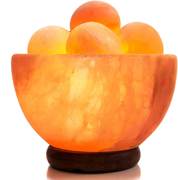 Natural Himalayan Rock Sea Salt Lamp Bowl with 6 Heated Salt Massage Balls