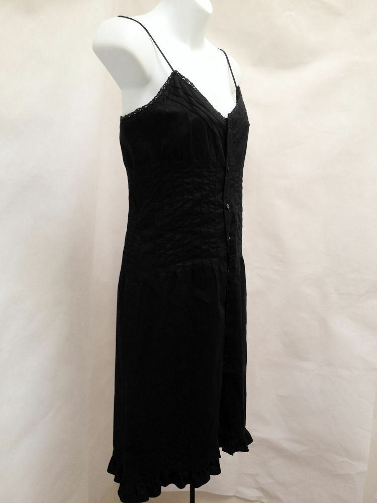 Ralph Lauren XS Shirt Dress Black Lace Trim Spaghetti Strap Ruffle Sundress