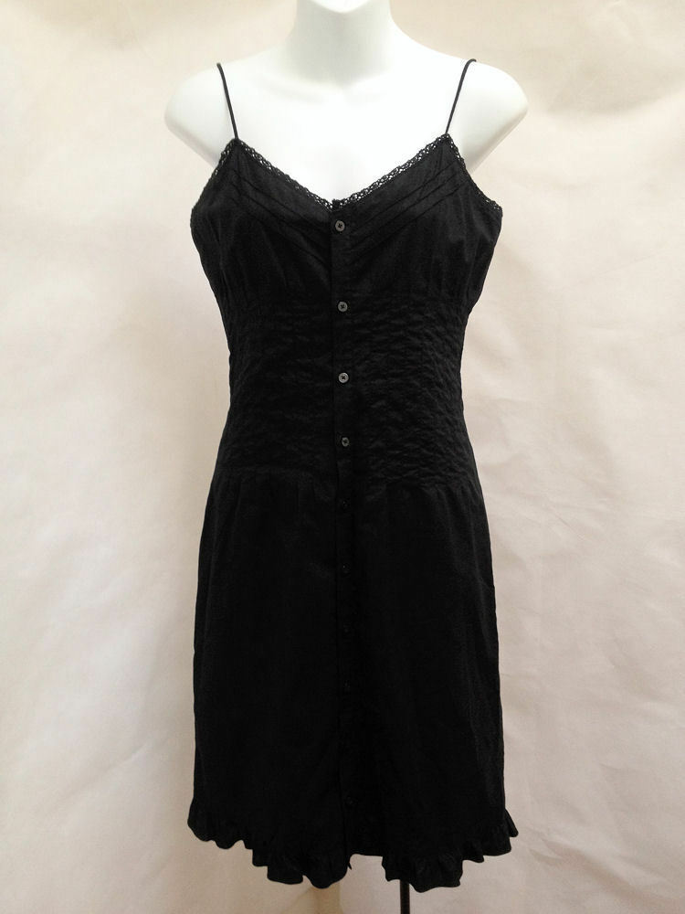 Ralph Lauren XS Shirt Dress Black Lace Trim Spaghetti Strap Ruffle Sundress