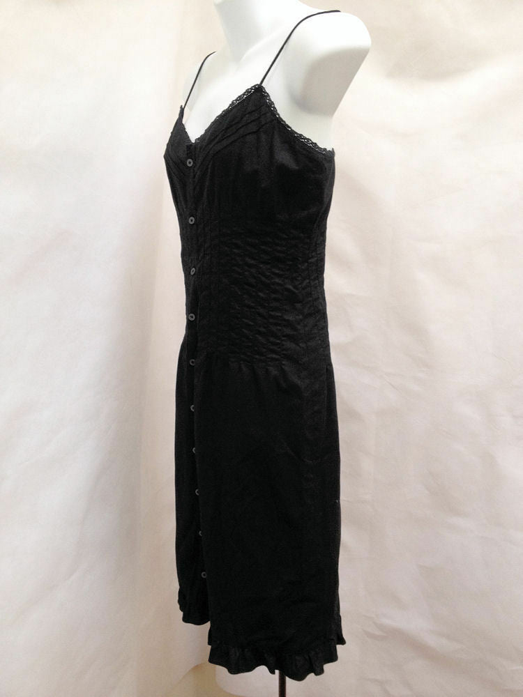 Ralph Lauren XS Shirt Dress Black Lace Trim Spaghetti Strap Ruffle Sundress