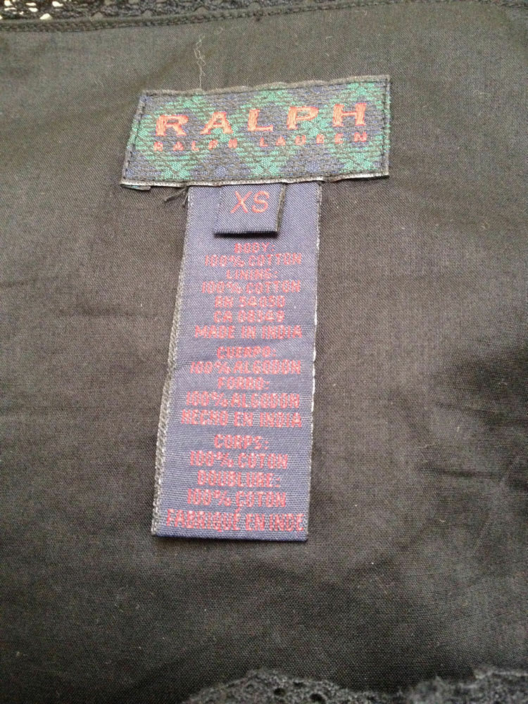 Ralph Lauren XS Shirt Dress Black Lace Trim Spaghetti Strap Ruffle Sundress