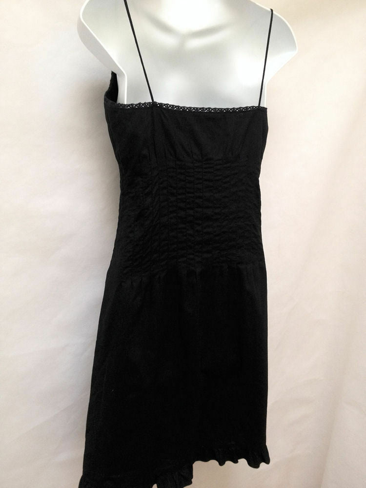 Ralph Lauren XS Shirt Dress Black Lace Trim Spaghetti Strap Ruffle Sundress